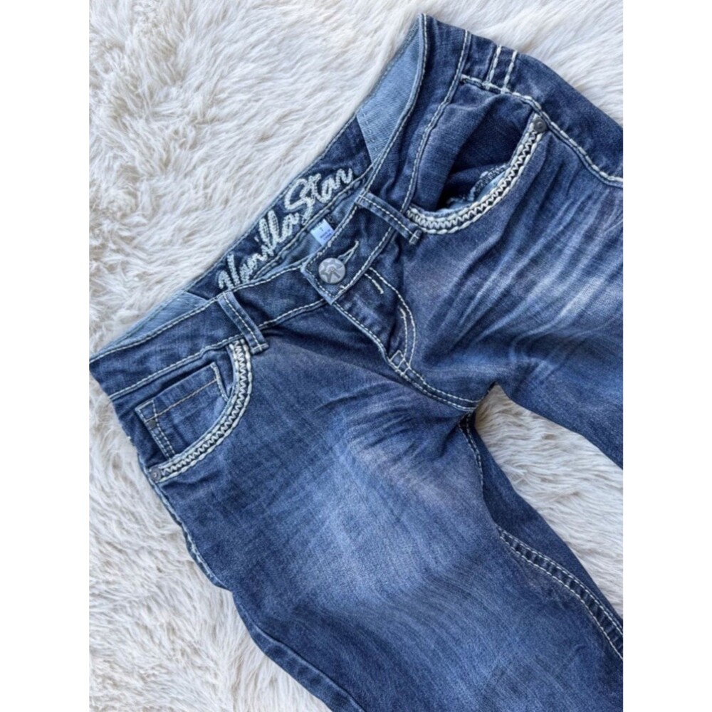 Y2K Vanilla Star Low Rise Waist Flare Bootcut Vintage Medium Wash Women Denim